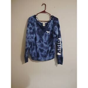 Victoria's Secret Pink Tie Dye Wide‎ Neck Logo Sweatshirt Size Small Blue